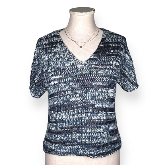 EILEEN FISHER Sweater Top Crochet Style V-Neck Soft Lightweight Cozy Indigo Blue - Picture 3 of 12